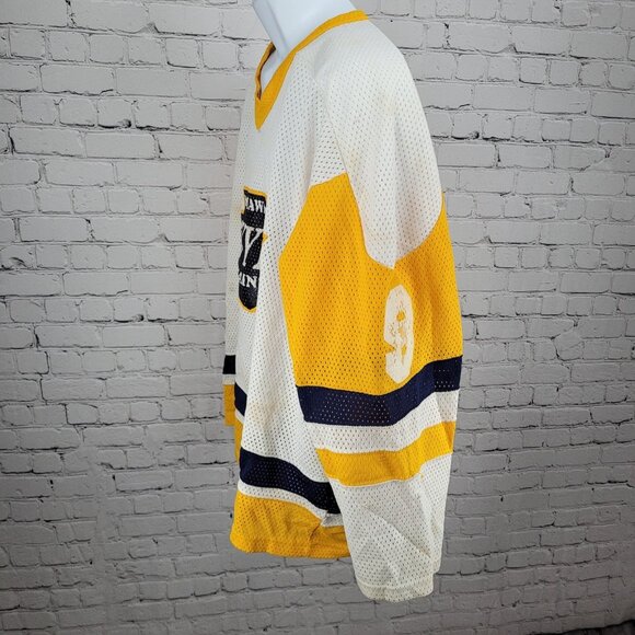 Oshawa Saints Dwyer #9 White Yellow Navy Long Sleeve Hockey Jersey XXL - Picture 12 of 13